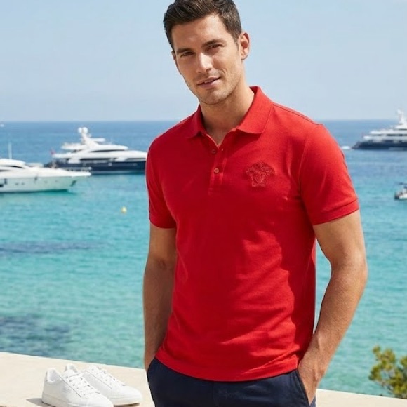 Versace Other - AUTHENTIC VERSACE Medusa head Men's Red shirt sleeve Polo Shirt XXL